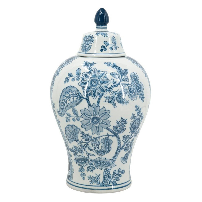 Ваза с крышкой и голубым цветочным рисунком 37 см Blue & White Ornament Белый Голубой Ваза с крышкой и голубым цветочным рисунком 37 см Blue & White Ornament Белый Голубой в Перми | Loft Concept