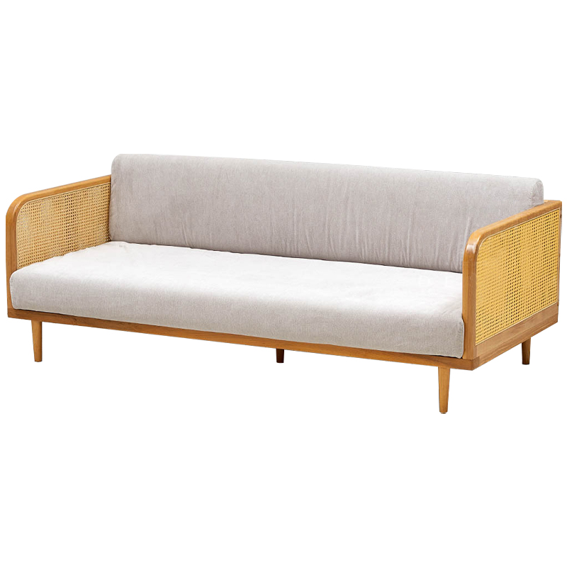 Диван с отделкой из ротанга Nava Rattan Decor Sofa Light ivory ( слоновая кость ) Бежевый Диван с отделкой из ротанга Nava Rattan Decor Sofa Light ivory ( слоновая кость ) Бежевый в Перми | Loft Concept