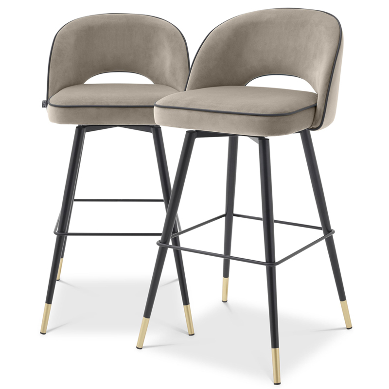 Комплект барных стульев Eichholtz Bar Stool Cliff set of 2 greige Черный Латунь Бежево-серый в Перми | Loft Concept 