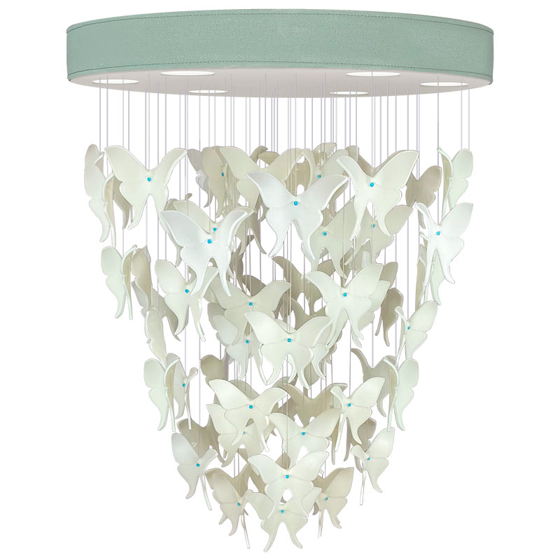 Люстра Белые Бабочки Светло-Зеленая база Night Butterflies Chandelier Зеленый Белый в Перми | Loft Concept 