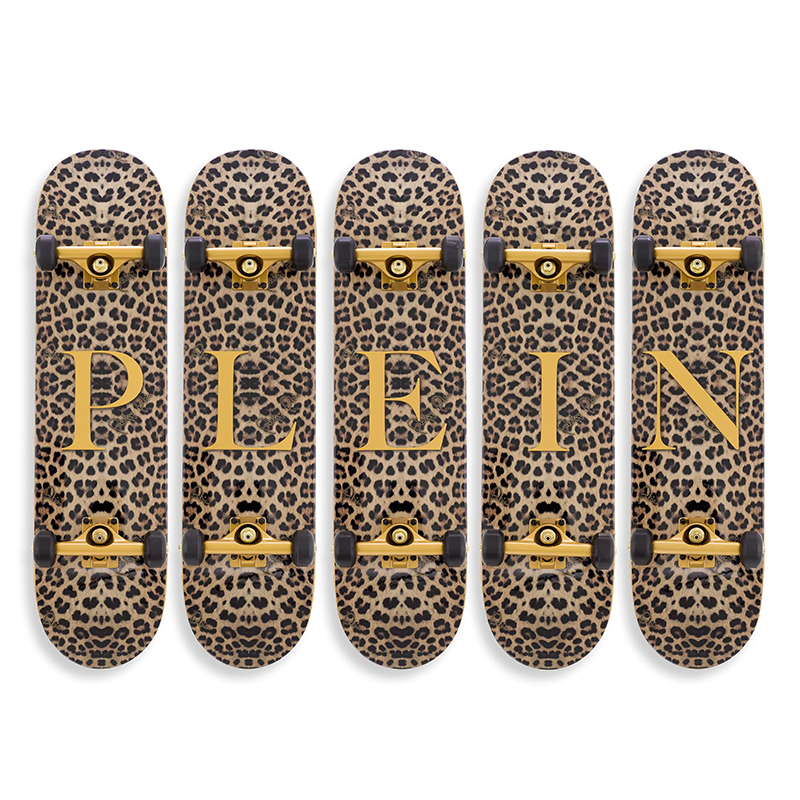 Арт-объект на стену Philipp Plein Skateboard Leopard PLEIN Бежевый Коричневый Черный Золотой в Перми | Loft Concept 