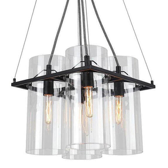 Люстра Glass Cylinder Chandelier Прозрачный Черный в Перми | Loft Concept 