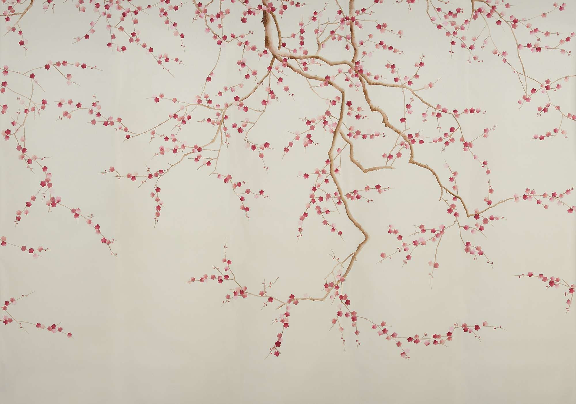Обои ручная роспись Plum Blossom Blossom on Satin Grey dyed silk Обои ручная роспись Plum Blossom Blossom on Satin Grey dyed silk - постер Loft-Concept в Перми