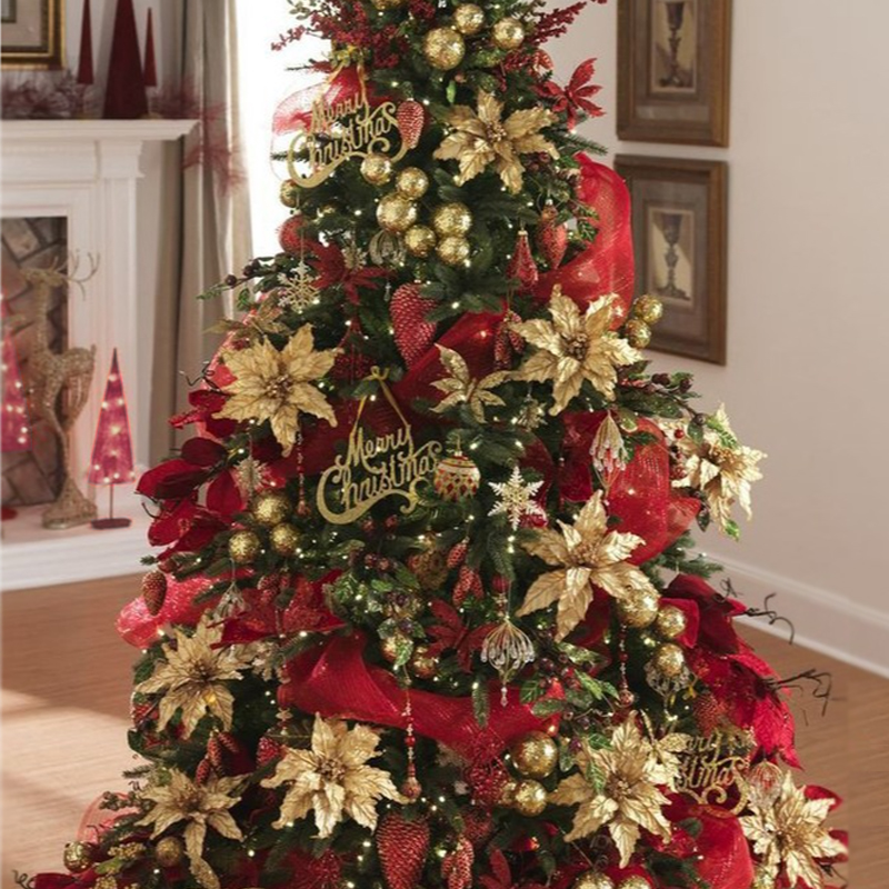 Дизайнерская Елка с Красным и Золотым новогодним декором Christmas Tree Golden Flowers Красный Золотой в Перми | Loft Concept 