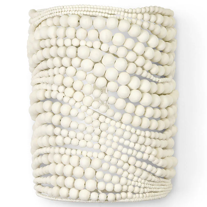 Настенный бра декорированный деревянными белыми круглыми бусинами White Wooden Beads Wall Lamp Белый Настенный бра декорированный деревянными белыми круглыми бусинами White Wooden Beads Wall Lamp Белый в Перми | Loft Concept