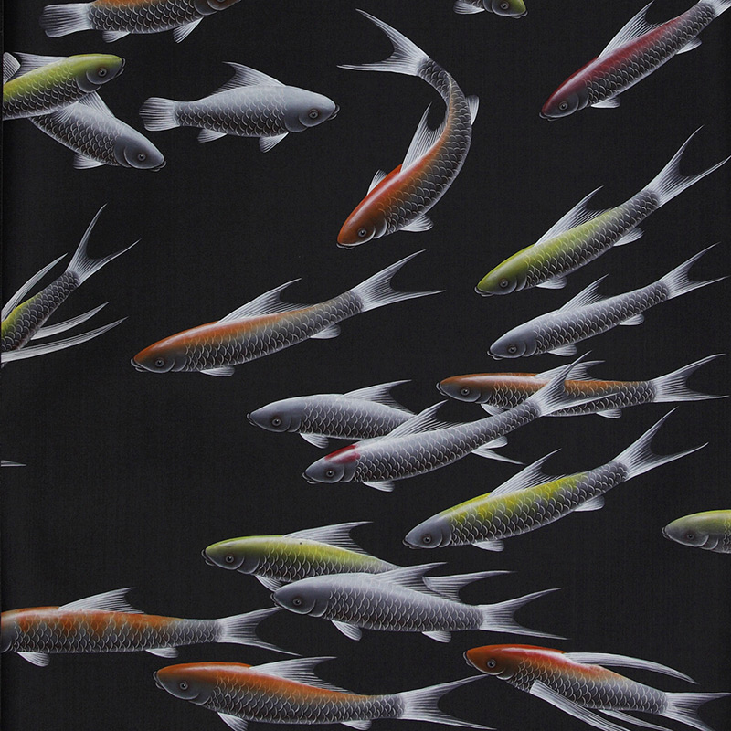 Обои ручная роспись Fishes Koi on Pitch dyed silk  в Перми | Loft Concept 