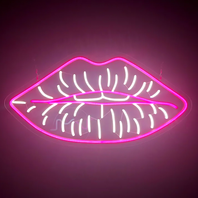 Неоновая настенная лампа Lips Neon Wall Lamp Розовый Белый в Перми | Loft Concept 