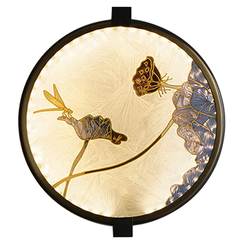 Настенный светильник Lotus Flowers and Dragonfly Round Wall Lamp Черный Латунь Бежевый Серый в Перми | Loft Concept 