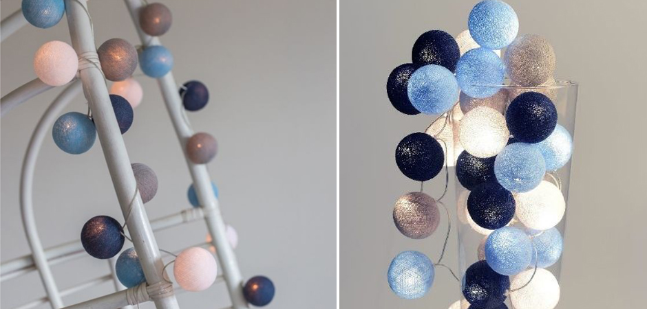 Гирлянда хлопковые фонарики Сotton Ball Sailor Blue - Loft-Concept в Перми