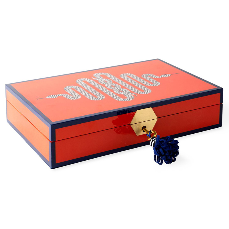 Шкатулка EDEN LACQUER JEWELRY BOX Jonathan Adler Оранжевый Синий Золотой Белый Черный в Перми | Loft Concept 