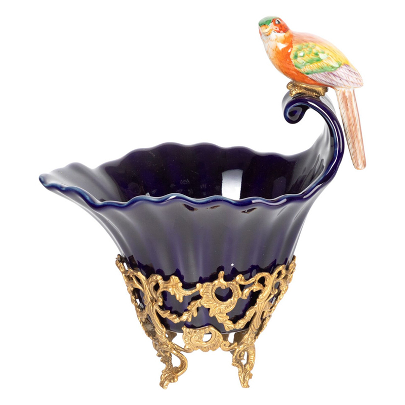 Чаша темно-синего цвета из фарфора с разноцветной птичкой Eden Garden porcelain and bronze Темно-синий Бронза Мульти Чаша темно-синего цвета из фарфора с разноцветной птичкой Eden Garden porcelain and bronze Темно-синий Бронза Мульти в Перми | Loft Concept
