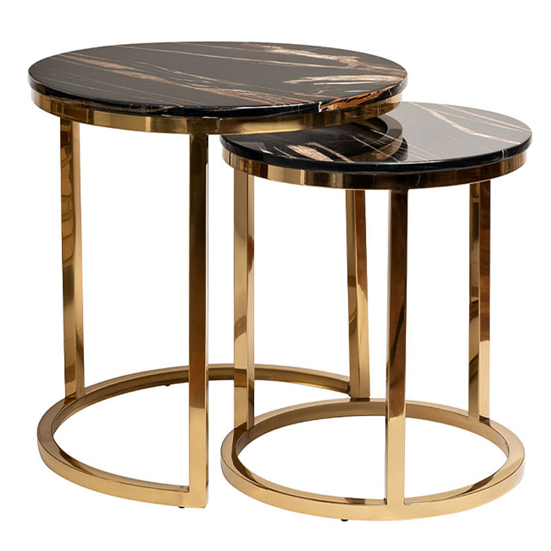 Комплект приставных столов Hewdonald Black Side Tables Глянцевое золото Черный в Перми | Loft Concept 