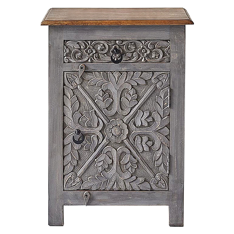 Тумба Indian Antique White Furniture Nightstand Ganica серый Серый Коричневый в Перми | Loft Concept 