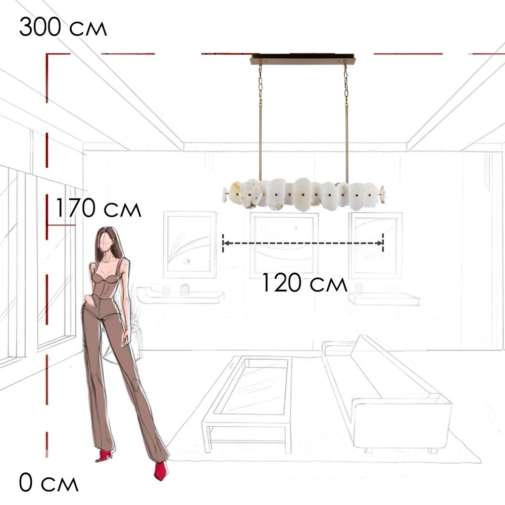 Подвесной светильник с фигурными элементами из белого алебастра Cryptocrystalline Stone в Перми