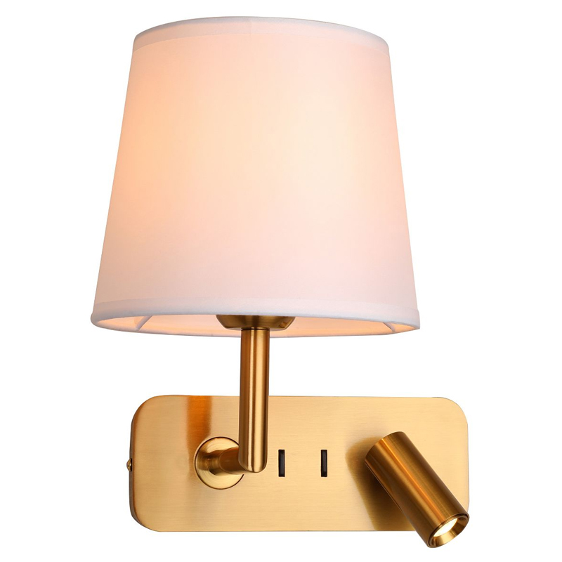 Бра с абажуром Trumpet Lamp Brass 2 лампы Латунь Белый Бежевый в Перми | Loft Concept 