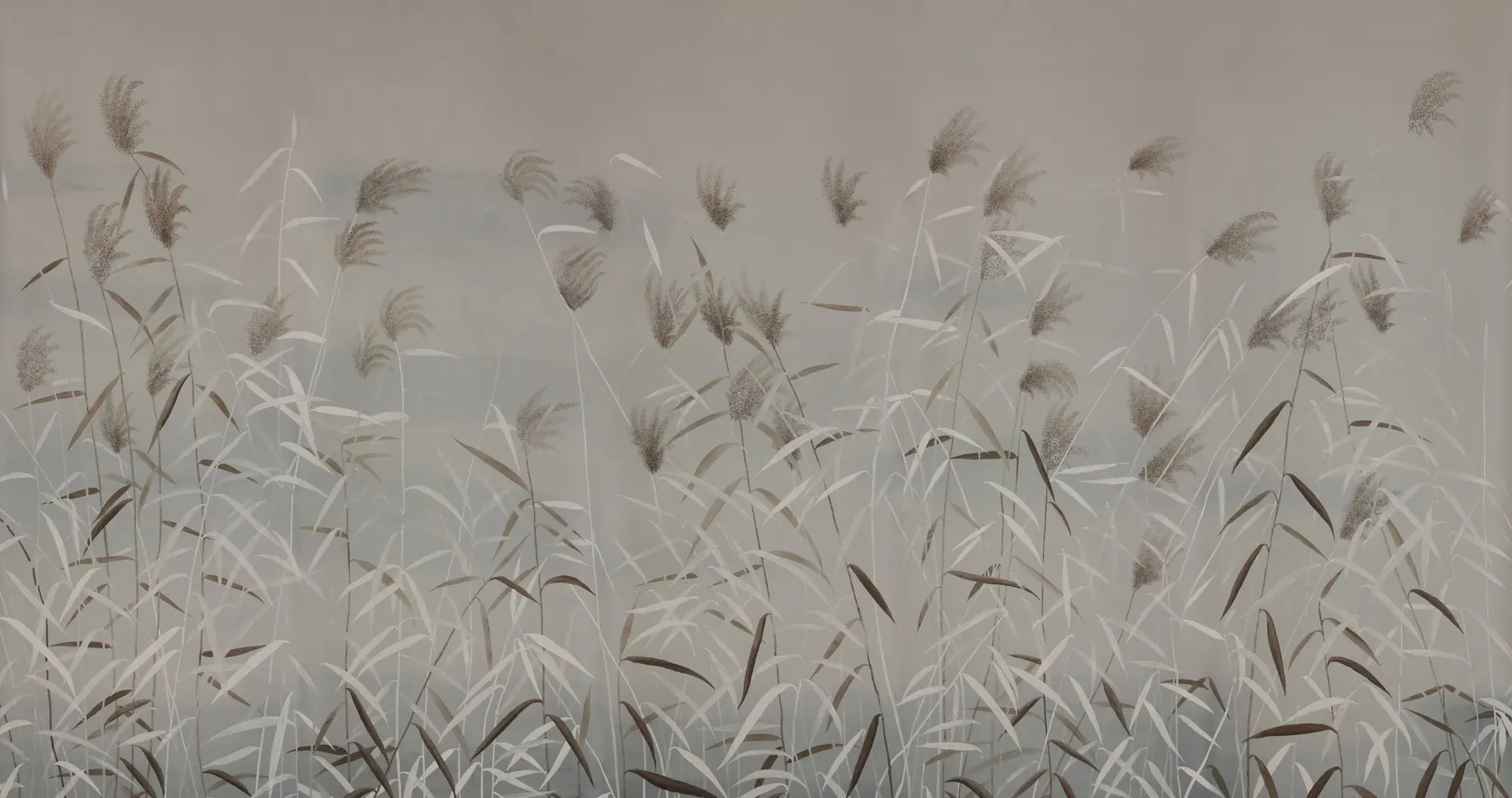 Обои ручная роспись Wild Grasses Special Colourway on Pale Grey dyed silk Обои ручная роспись Wild Grasses Special Colourway on Pale Grey dyed silk - постер Loft-Concept в Перми