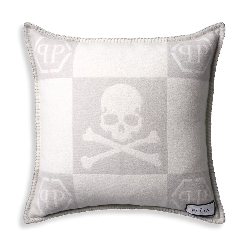 Подушка Philipp Plein Cushion Cashmere Skull 45 x 45 Grey Серый Белый в Перми | Loft Concept 