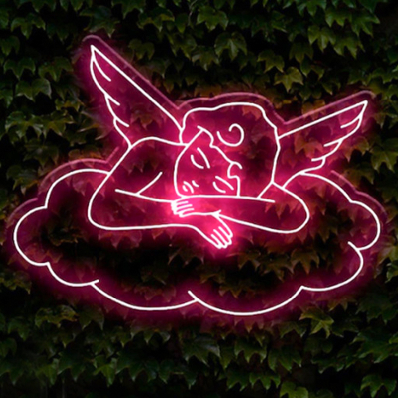 Неоновая настенная лампа Sleeping Angel Neon Wall Lamp Розовый Прозрачный Розовый в Перми | Loft Concept 