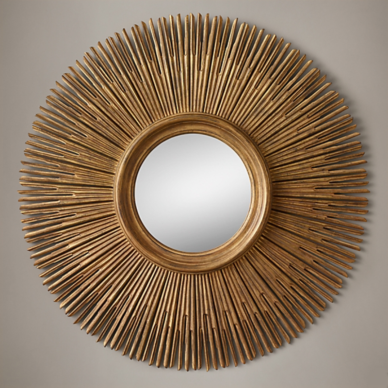 Restoration Hardware ROUND SUNBURST MIRROR Gold Винтажное Темное Золото  в Перми | Loft Concept 