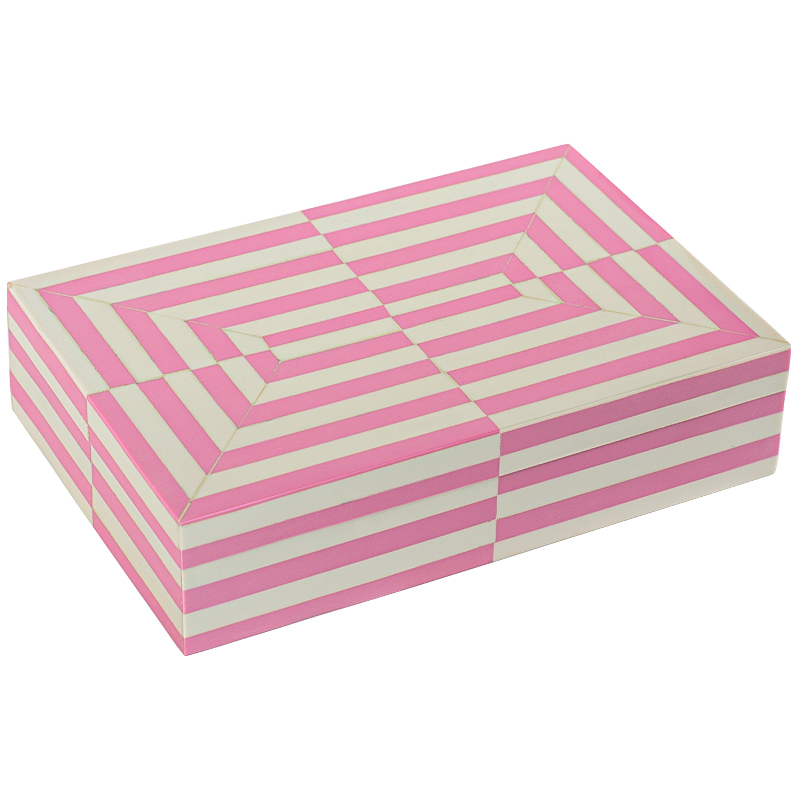 Шкатулка Pink White Stripes Bone Inlay Box Розовый Белый в Перми | Loft Concept 