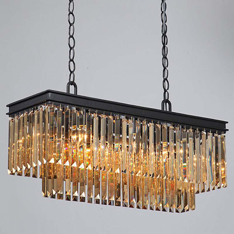 Люстра  Odeon Amber GLASS Rectangular Chandelier Black iron Янтарное стекло 80 Черный матовый в Перми | Loft Concept 