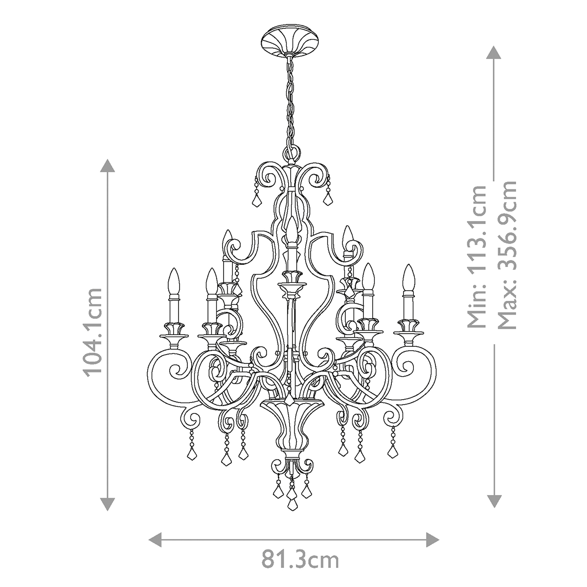 Люстра с подвесками из прозрачного стекла на кованом каркасе бронзового цвета в классическом стиле Quoizel в Перми