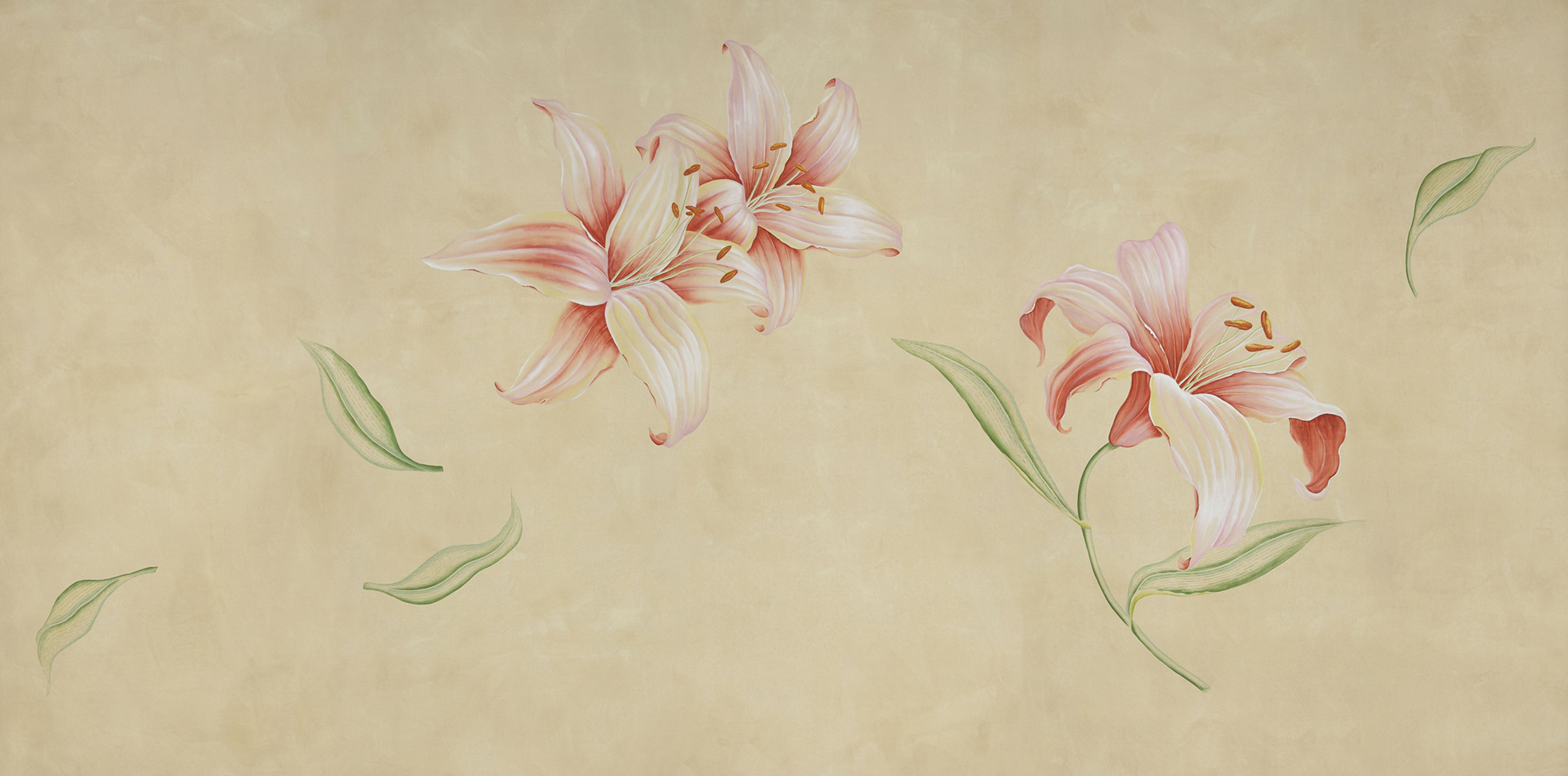 Обои ручная роспись Lilium Special Colourway on yellow painted silk Обои ручная роспись Lilium Special Colourway on yellow painted silk - постер Loft-Concept в Перми
