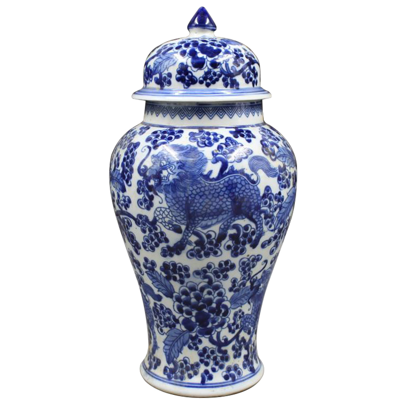 Ваза с крышкой Ceramic Oriental Blue Ornament Dragon Vase Белый Синий в Перми | Loft Concept 