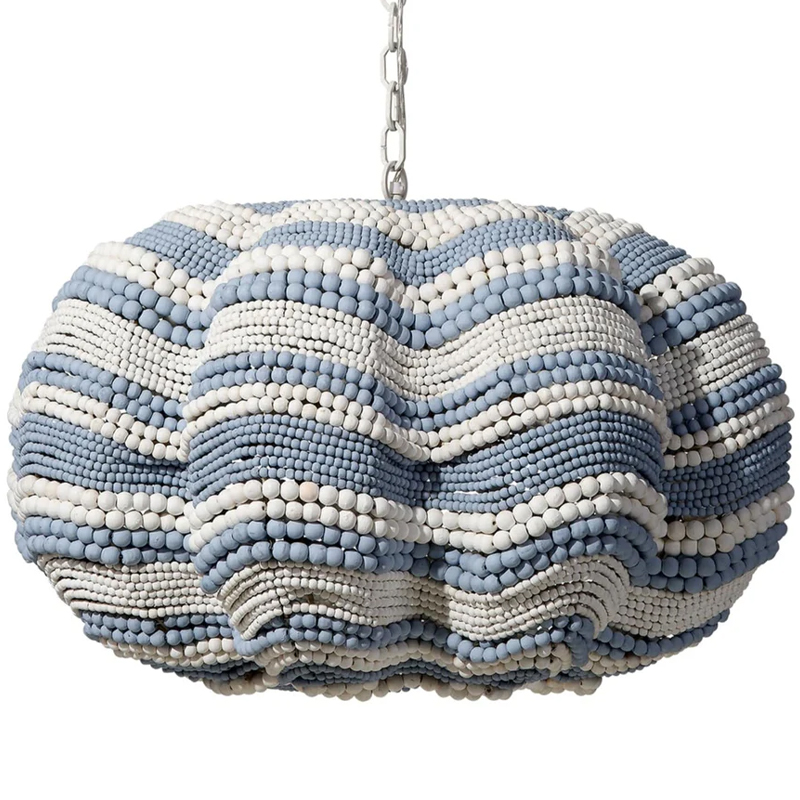 Круглая люстра волнистой формы декорированная бусами Blue White Stripes Wavy Chandelier Белый Золотой Круглая люстра волнистой формы декорированная бусами Blue White Stripes Wavy Chandelier Белый Золотой в Перми | Loft Concept