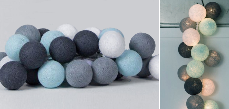 Гирлянда хлопковые фонарики Сotton Ball Aqua-Grey - Loft-Concept в Перми