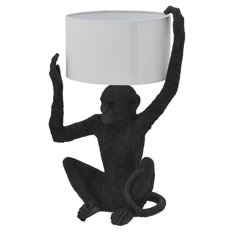 Настольная лампа Black Monkey Holding Lampshade Черный Белый в Перми | Loft Concept 