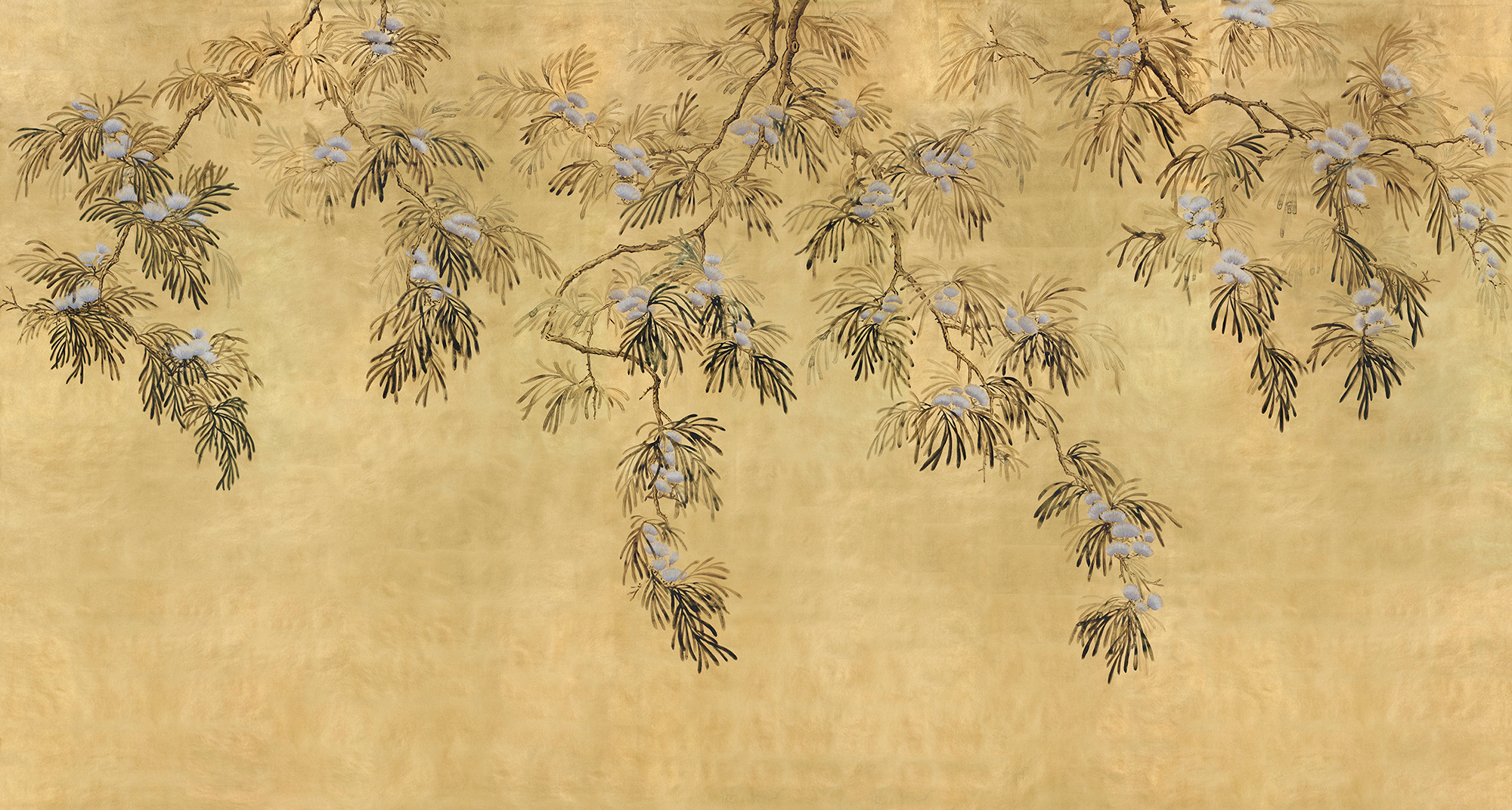 Обои ручная роспись Silk Tree Original colourway on Gold Bullion gilded paper Обои ручная роспись Silk Tree Original colourway on Gold Bullion gilded paper - постер Loft-Concept в Перми