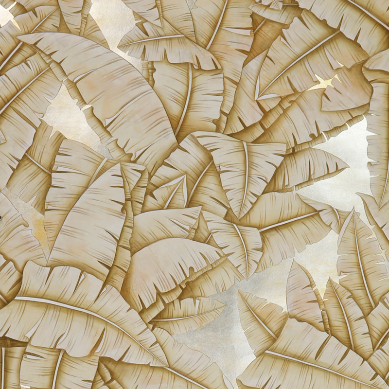 Обои ручная роспись Palms Sand on Tarnished Silver gilded paper with nickel pearlescent antiquing  в Перми | Loft Concept 