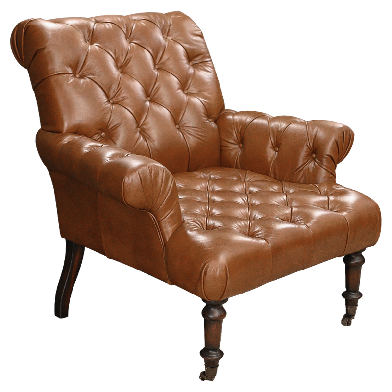 Кресло кожаное Bastien Leather Brown Armchair Коричневый в Перми | Loft Concept 