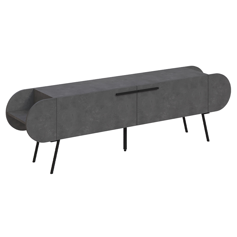 ТВ-тумба серая с 2-мя откидными дверцами и 2-мя открытыми полками CAPSULE TV STAND RETRO GREY Серый Черный в Перми | Loft Concept 