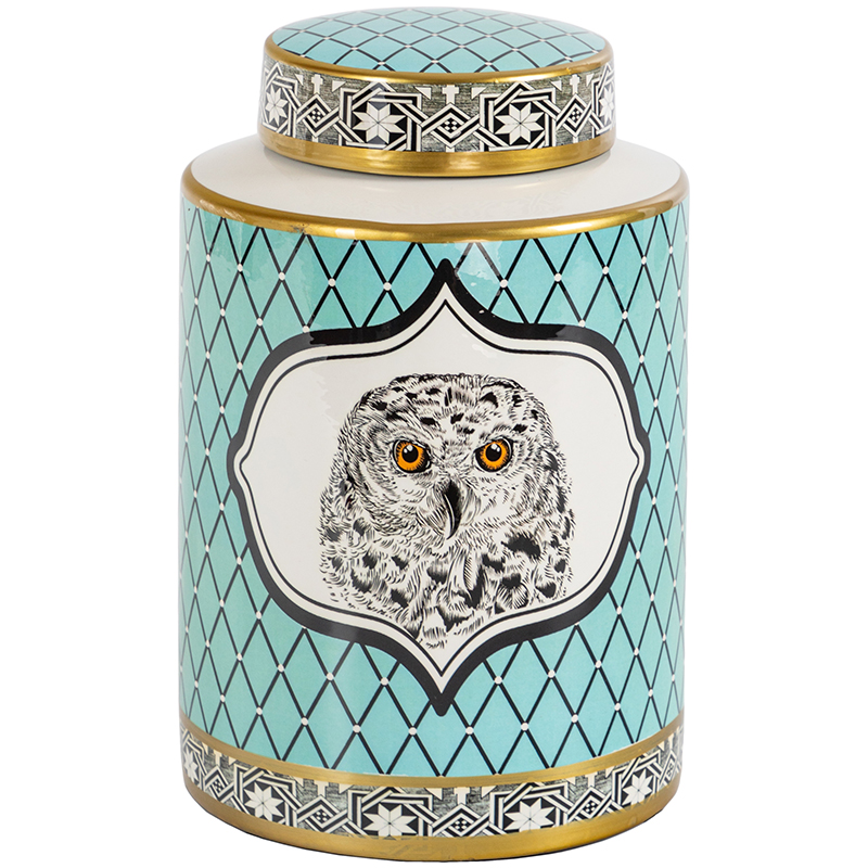 Ваза с крышкой Owl Collection Turquoise Vase Бирюзовый Черно-белый Золотой в Перми | Loft Concept 