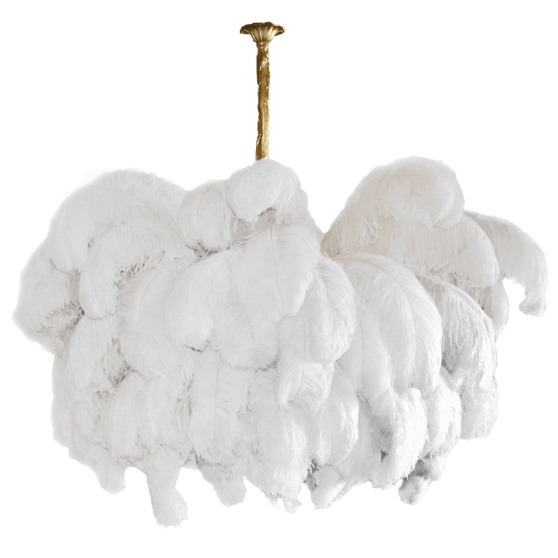 Люстра из страусиных перьев Extra Large Feather Chandelier GRAND TOUR Розовый пастельный Белый Серый Бежевый Латунь в Перми | Loft Concept 