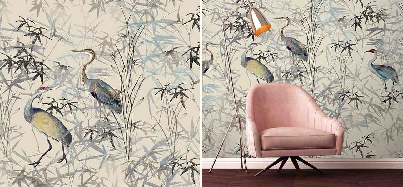 Обои ручная роспись Cranes Royal - фото
