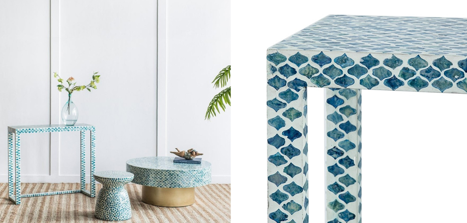 Консоль Bone Inlay Blue из раковин устриц Консоль Bone Inlay Blue из раковин устриц - Loft-Concept в Перми