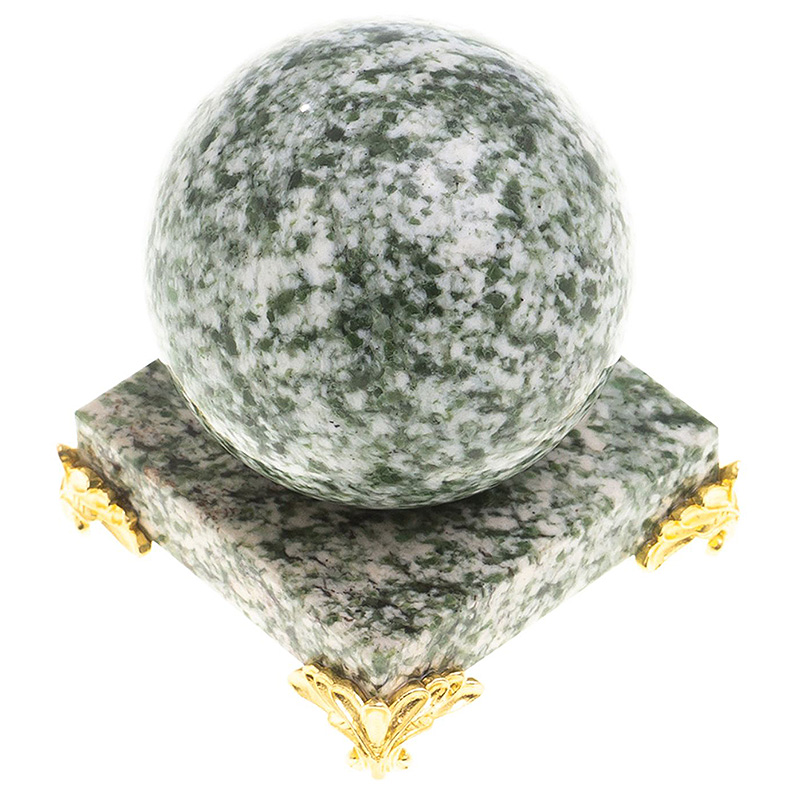 Шар декоративный на подставке из натурального камня Жадеит Natural Stone Spheres 6 см Зеленый Белый Золотой Шар декоративный на подставке из натурального камня Жадеит Natural Stone Spheres 6 см Зеленый Белый Золотой в Перми | Loft Concept