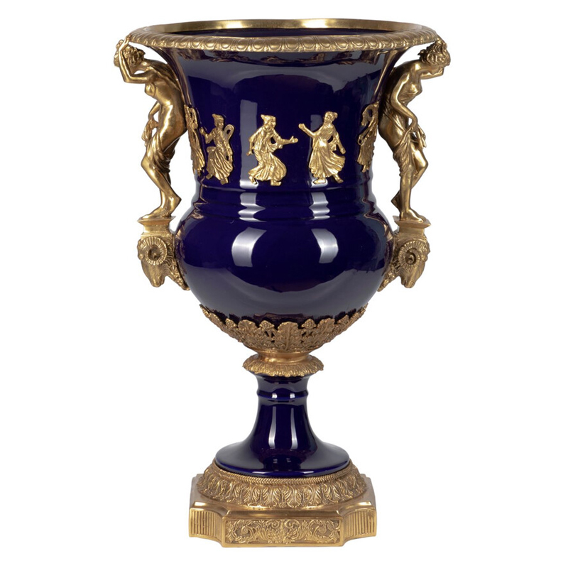 Ваза темно-синего цвета из фарфора с бронзовыми ручками в виде фигур Eden Garden porcelain and bronze Темно-синий Бронза Ваза темно-синего цвета из фарфора с бронзовыми ручками в виде фигур Eden Garden porcelain and bronze Темно-синий Бронза в Перми | Loft Concept