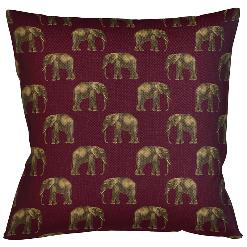Декоративная подушка с узором из слонов Home Safari Red Коричневый Бургундский красный Декоративная подушка с узором из слонов Home Safari Red Коричневый Бургундский красный в Перми | Loft Concept