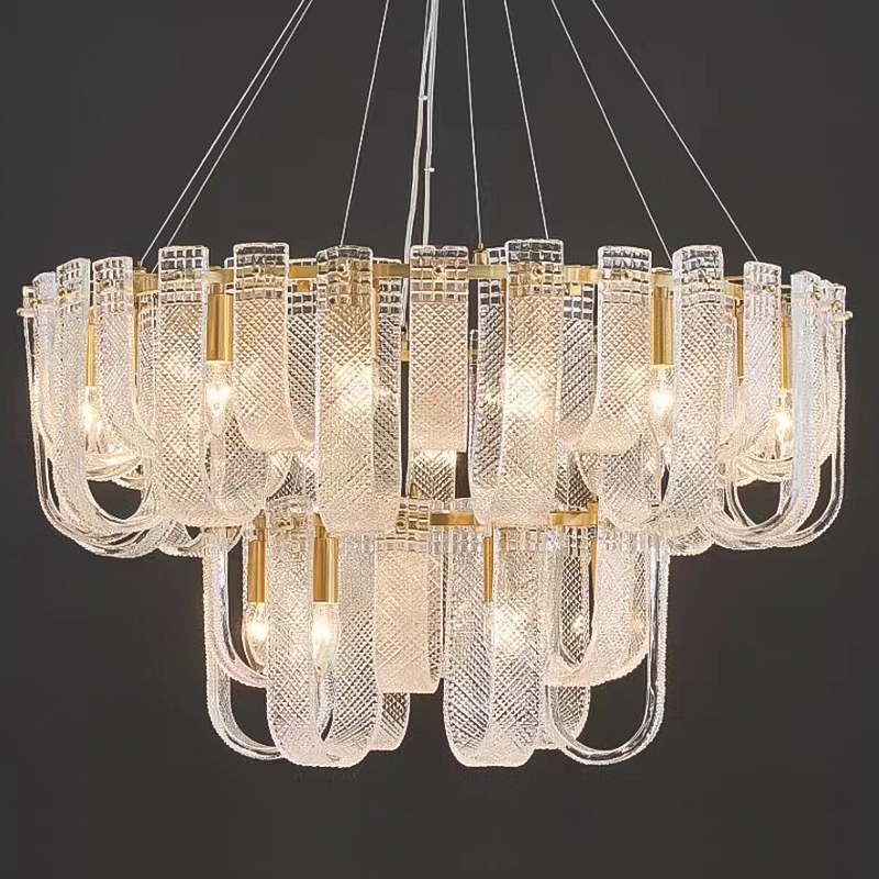 Люстра Prudence Textured Glass Two Tier Chandelier Прозрачное Стекло Золотой в Перми | Loft Concept 