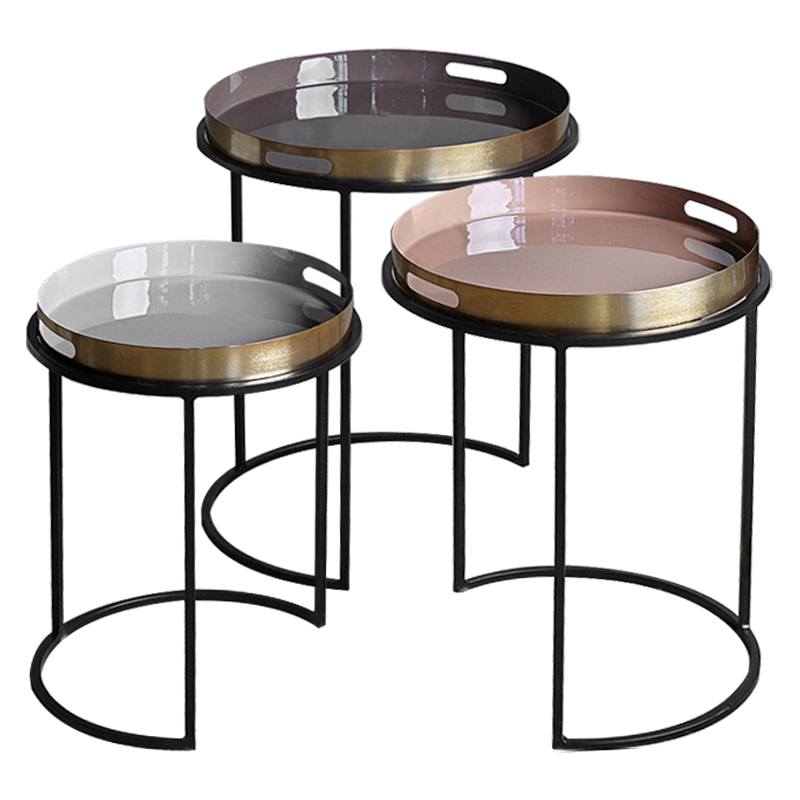 Комплект приставных столиков Bailey Side Tables Латунь Черный Белый Дымчатая Роза Коричневый в Перми | Loft Concept 