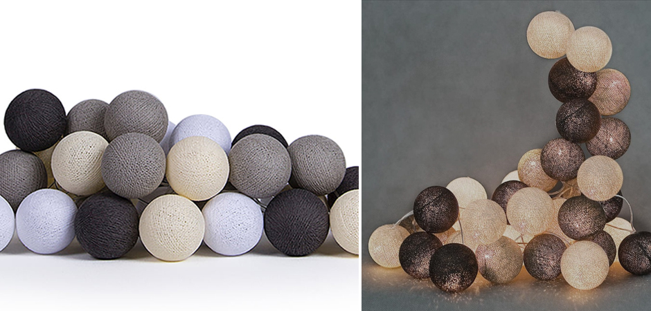 Гирлянда хлопковые фонарики Сotton Ball Taupe - Loft-Concept в Перми