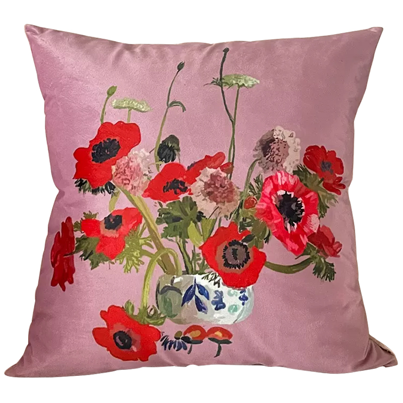 Декоративная подушка Red Poppy Flowers Pillow Розовый Красный Мульти в Перми | Loft Concept 