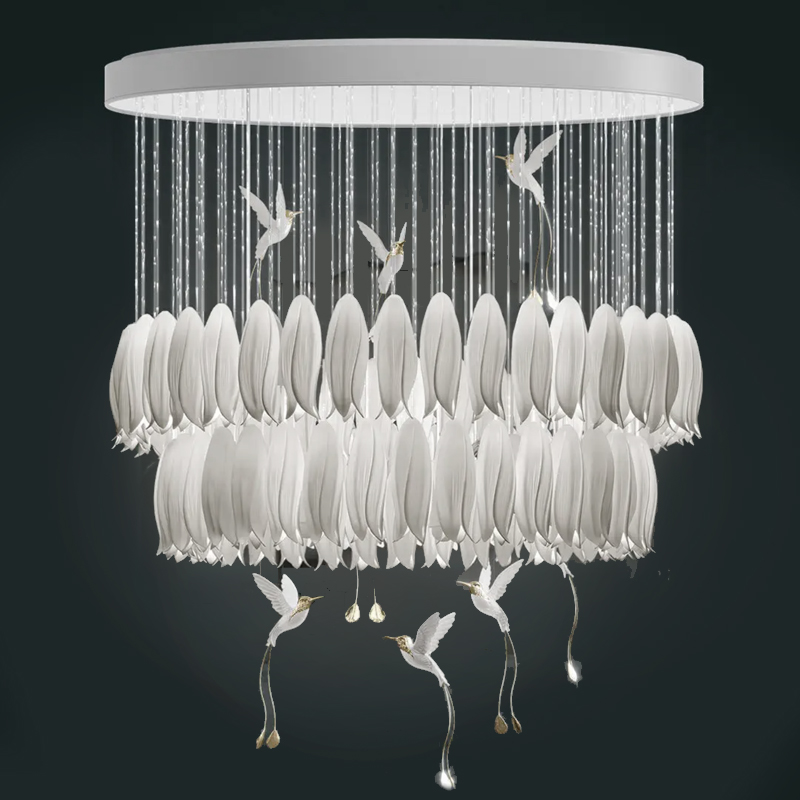 Люстра c Птичками Колибри Sagarti Contemporary chandelier ALBA Flowers & Birds Белый Золотой в Перми | Loft Concept 