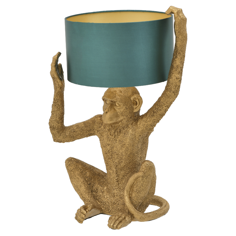 Настольная лампа Gold Monkey Holding Lampshade Золотой Бирюзовый в Перми | Loft Concept 