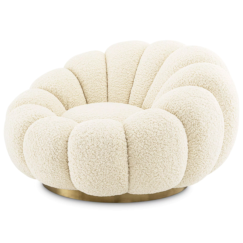 Кресло Eichholtz Swivel Chair Mello Faux Shearling Молочный Латунь в Перми | Loft Concept 