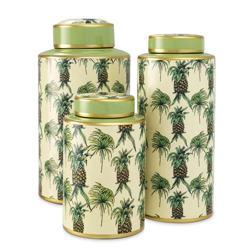 Комплект Ваз Eichholtz JAR PINEAPPLE SET OF 3 Бежевый Золотой Зеленый в Перми | Loft Concept 